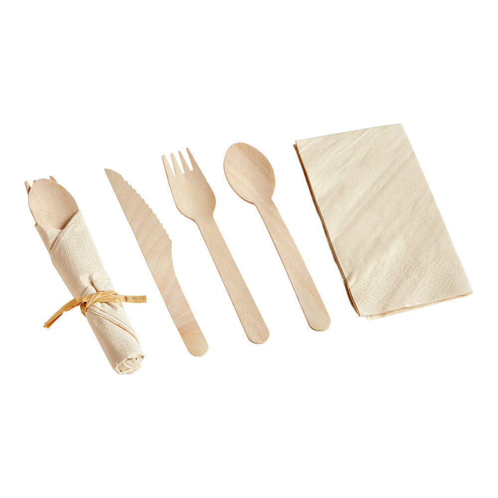 Wooden Cutlery Set with Napkin (Pack of 500)